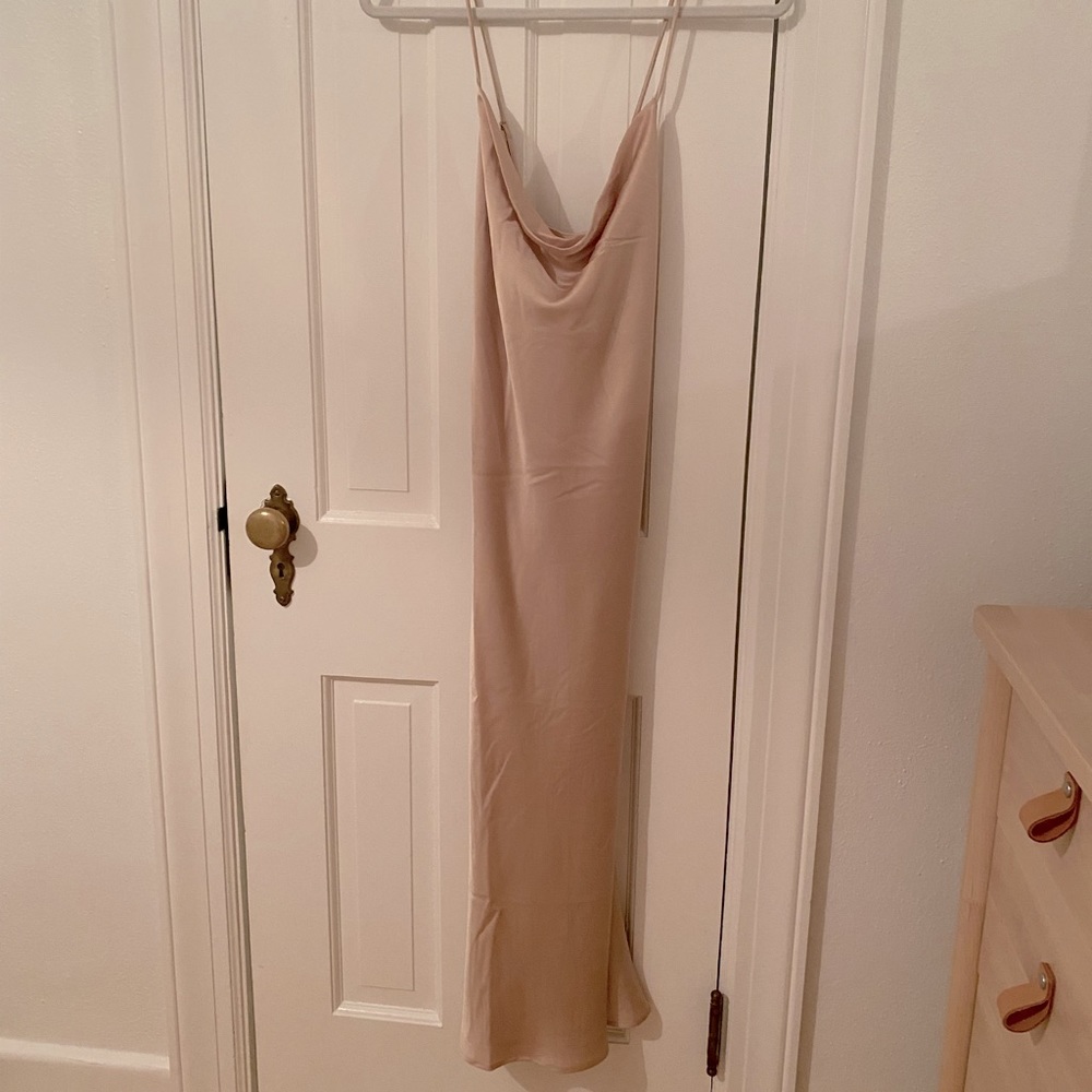Show Me Your Mumu. Verona Cowl Dress in Champagne Luxe Satin. Size Medium